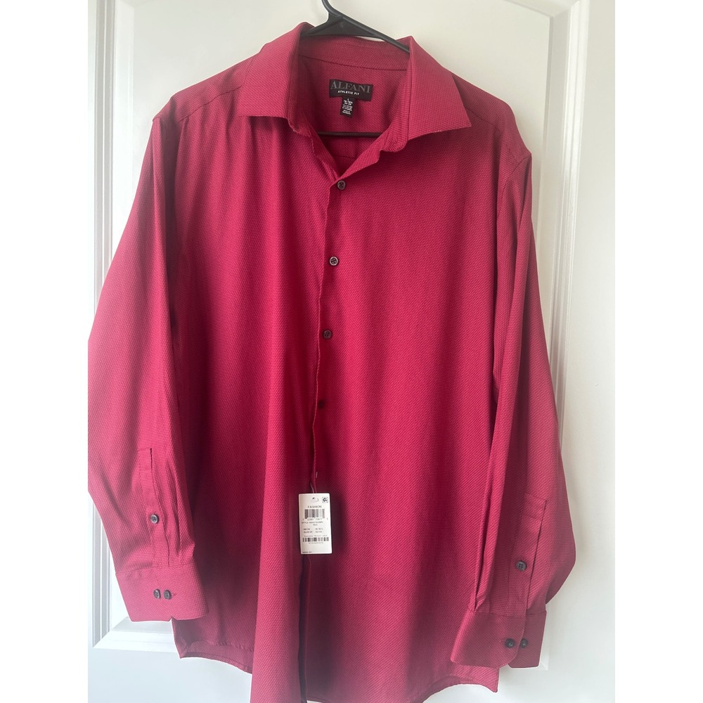 Alfani Athletic Fit Mens Red Textured Button Down Shirt L 16-16.5 32/33